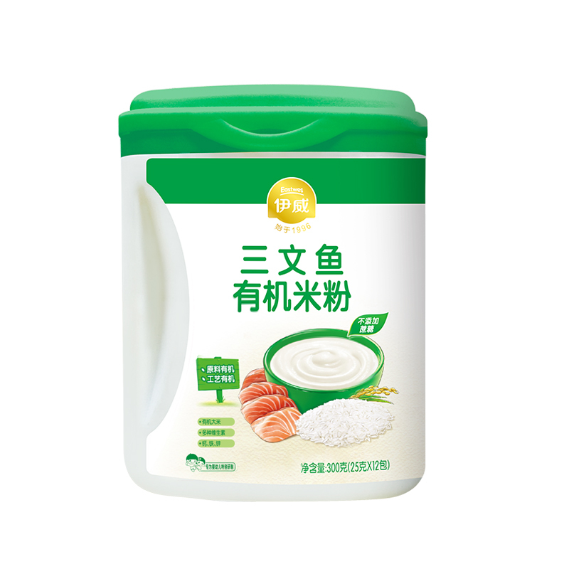 伊威( Eastwes)三文鱼有机米粉300g 适于6个月以上婴幼儿