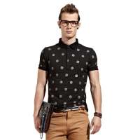 OLOMO男装几何字母印花POLO衫112311919048(黑色/M)