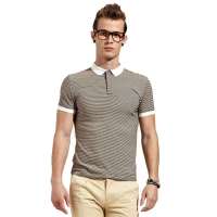 OLOMO男装领部撞色清新细纹POLO衫112311947546(咖白组/S)