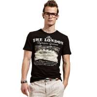 OLOMO男装伦敦奥运风潮印花短袖T恤112311829050(黑色/L)