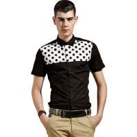 OLOMO男装摇滚撞色波点拼接短袖衬衫112320509450(黑白组/L)