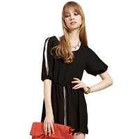 OLOMO女装个性撞色拉链连衣裙112462379000(黑色/F)