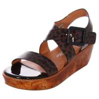 维杜拉Vedullar欧美豹纹牛漆皮坡跟牛筋底防水台露趾凉鞋黑色W121101(35)