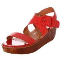 维杜拉Vedullar欧美豹纹牛漆皮坡跟牛筋底防水台露趾凉鞋西瓜红W121101(35)