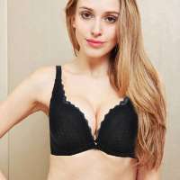 红豆居家正品文胸聚拢调整型文胸上托侧收深V性感纯色丰胸罩黑色(A70)2B403