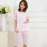 金丰田女士夏季短袖纯棉睡衣套装粉色(L)1751