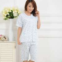 金丰田女士夏季短袖纯棉睡衣套装水兰色(L)1751
