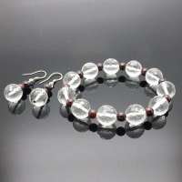 晶心依恋 3A级天然白水晶 石榴石 切面手链耳坠套装