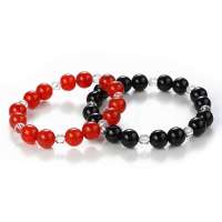 晶心依恋 3A级天然黑曜石 红玛瑙白水晶搭配情侣手链