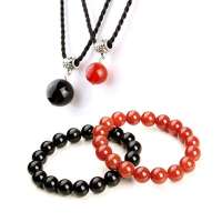 晶心依恋 3A级天然红玛瑙 黑玛瑙 手链吊坠4件套装 吊坠送挂绳