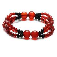 晶心依恋 3A级天然红玛瑙黑玛瑙经典搭配手链4MM+10MM