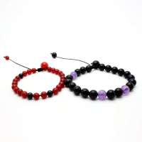 晶心依恋 3A级天然红玛瑙黑玛瑙紫水晶龙凤呈祥情侣手链 手工编制