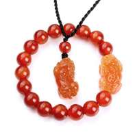 晶心依恋 3A级天然红玛瑙貔貅手链 貔貅吊坠套装