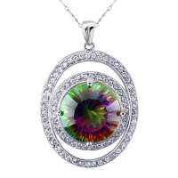 易燃火山925银天然七彩石项链SP0001FM