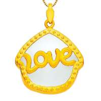 蓝色多瑙河千足金镶和田玉吊坠-爱意满满