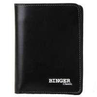 binger宾格头层牛皮简约商务竖款钱夹300072黑