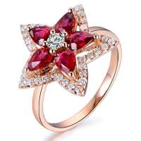 喜钻 18K白金天然鸽血红宝石 钻石女戒 R0526