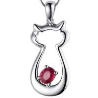 潮宏基正品 萌动系列 依依猫 白18K金红宝石吊坠