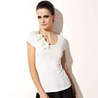 Moonbasa梦芭莎 法式浪漫手工花朵修身T恤032212222(白色/S)