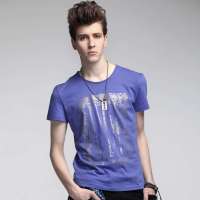 Moonbasa梦芭莎 ING2ING男装欧美风大字母烫银短袖T恤082012231(幻彩蓝/M)