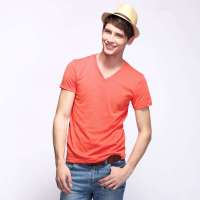 佐丹奴男装雾彩V领T恤01021700(28花纱热情珊瑚红色/大码)