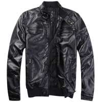 MR.ZERO零号男 纯色PU面料加棉立领男士皮衣 BAC0003 0103 黑色(L)