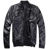 MR.ZERO零号男 纯色PU面料加棉立领男士皮衣 BAC0003 0104 黑色(XL)