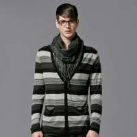 GXG 男士时尚渐变条纹开襟毛衫#11130311 黑灰(XXL)