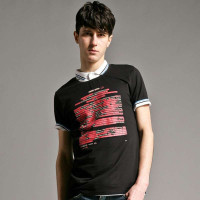 gxg1978 男士时尚潮流个性印花休闲圆领短袖T恤#12644395 黑色(S)