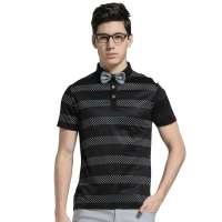 GXG 男士休闲时尚波点条纹polo领短袖T恤#12124408 黑底白点(XL)