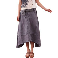 茵曼 配定型花边腰带半身裙822111350英伦灰L