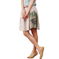 茵曼 收褶腰头斜插袋印花半身裙Y822110526浅灰色L