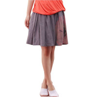 茵曼 收褶腰头斜插袋印花半身裙Y822110526中灰色M