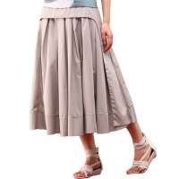 茵曼 褶皱纯棉半身裙821112100浅杏色L