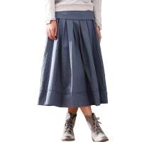 茵曼 褶皱纯棉半身裙821112100碧海蓝L