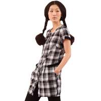 茵曼 纯棉格子短袖衬衫822013298黑白格L