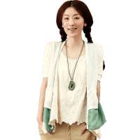 茵曼 拼接空调衫短袖衬衫H822042894象牙白XL