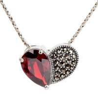 沃佳诺娃复古银 千年心 银镶石榴石经典心形项链