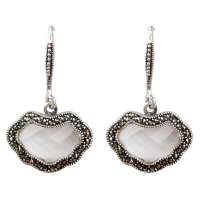 沃佳诺娃925纯银复古银白水晶祥云长寿富贵耳环