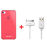 Snowkids苹果附件 iphone4/4S 二合一套装(磨砂保护壳(石榴红)+数据线)