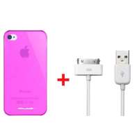 Snowkids苹果附件 iphone4/4S 二合一套装(磨砂保护壳(玫红)+数据线)