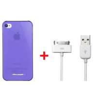Snowkids苹果附件 iphone4/4S 二合一套装(磨砂保护壳(蔷薇紫)+数据线)