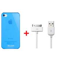 Snowkids苹果附件 iphone4/4S 二合一套装(磨砂保护壳(极地蓝)+数据线)