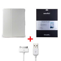 Snowkids苹果附件 新ipad3/ipad2通用三合一套装(背扣式保护套(白色)+磨砂膜+数据线)