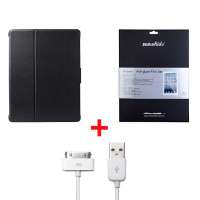 Snowkids苹果附件 新ipad3/ipad2通用三合一套装(背扣式保护套(黑色)+磨砂膜+数据线)