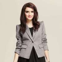 艾夫斯女装复古显瘦OL通勤耸肩小西装21112141006中灰L