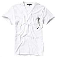 OLOMO欧莱诺男装简洁V领趣味印花短袖T恤112911441050(白色/L)