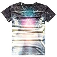 OLOMO欧莱诺男装炫彩星空印花短袖T恤112911558948(灰彩组/M)