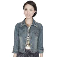 OLOMO欧莱诺女装复古帅气七分袖牛仔夹克112653015528(牛仔蓝/28)