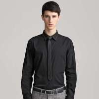 gxg1978 英伦复古风领边铆钉修身长袖衬衫#03603141 黑色(XL)